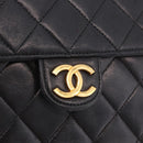 CHANEL Matelasse Chain Shoulder Bag Lamb Skin Black Gold CC Auth 188005-15