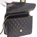 CHANEL Matelasse Chain Shoulder Bag Lamb Skin Black Gold CC Auth 188005-16