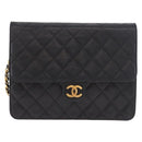 CHANEL Matelasse Chain Shoulder Bag Lamb Skin Black Gold CC Auth 188005-2
