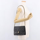 CHANEL Matelasse Chain Shoulder Bag Lamb Skin Black Gold CC Auth 188005-24