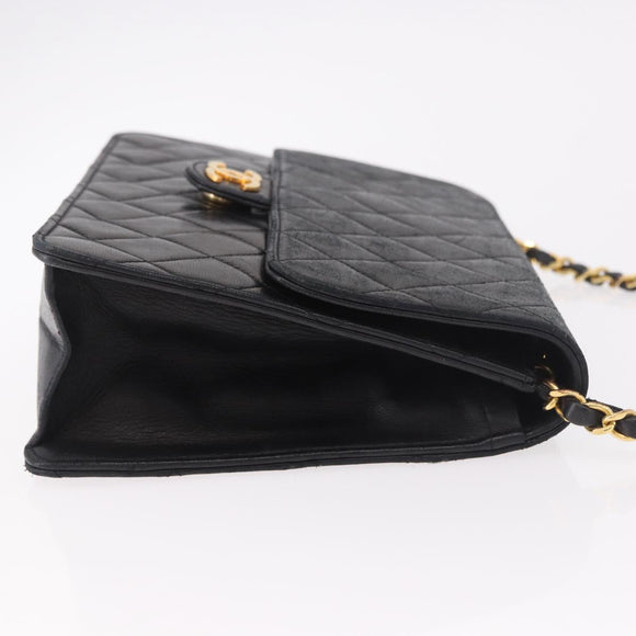 CHANEL Matelasse Chain Shoulder Bag Lamb Skin Black Gold CC Auth 188005