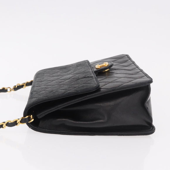 CHANEL Matelasse Chain Shoulder Bag Lamb Skin Black Gold CC Auth 188005
