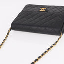 CHANEL Matelasse Chain Shoulder Bag Lamb Skin Black Gold CC Auth 188005-7