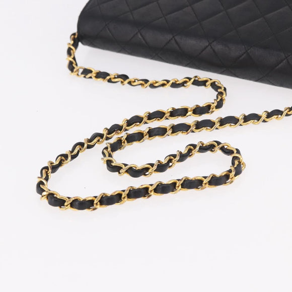 CHANEL Matelasse Chain Shoulder Bag Lamb Skin Black Gold CC Auth 188005