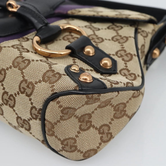 GUCCI GG Canvas Horsebit Shoulder Bag Beige 129699 Auth 188006V