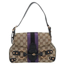GUCCI GG Canvas Horsebit Shoulder Bag Beige 129699 Auth 188006V-13