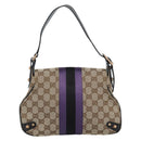 GUCCI GG Canvas Horsebit Shoulder Bag Beige 129699 Auth 188006V-2