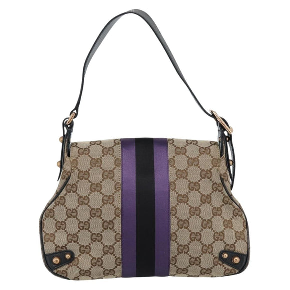 GUCCI GG Canvas Horsebit Shoulder Bag Beige 129699 Auth 188006V