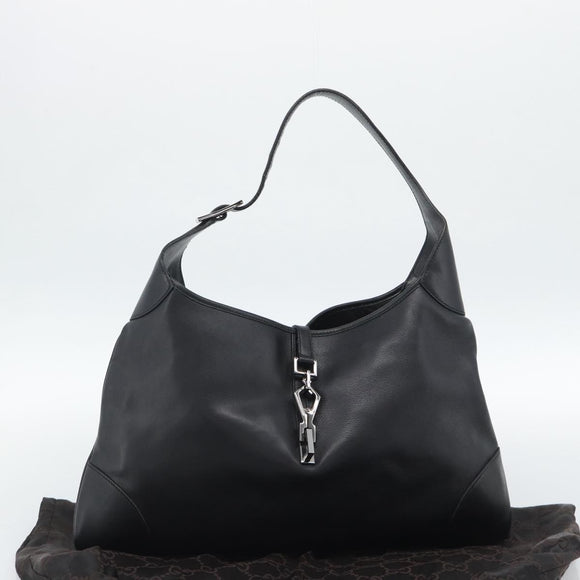 GUCCI Jackie Shoulder Bag Leather Black Auth 188007V