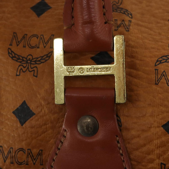 MCM Vicetos Boston Bag Leather Brown Gold Auth 188009