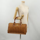 MCM Vicetos Boston Bag Leather Brown Gold Auth 188009-22