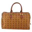MCM Vicetos Boston Bag Leather Brown Gold Auth 188009-2