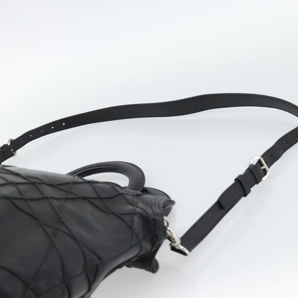 Christian Dior Canage Granville Hand Bag Leather 2way Black Silver Auth 188010V