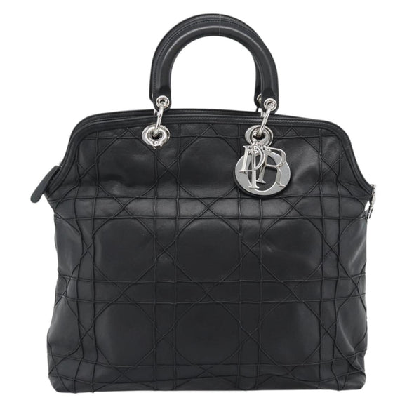 Christian Dior Canage Granville Hand Bag Leather 2way Black Silver Auth 188010V