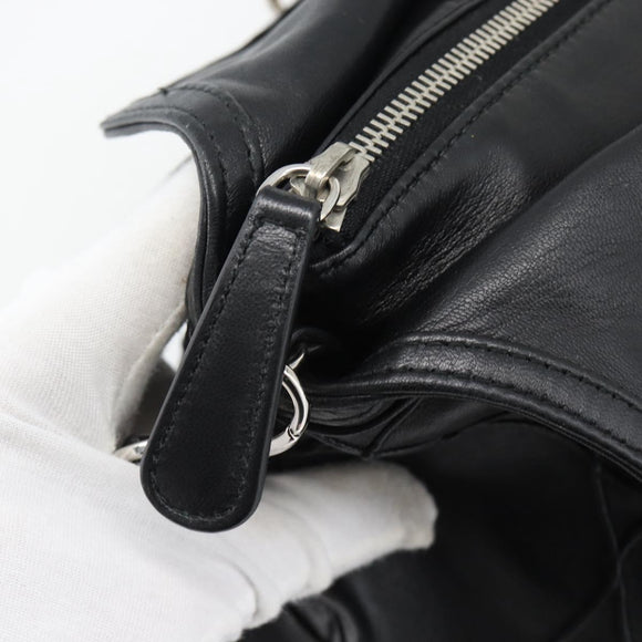 Christian Dior Canage Granville Hand Bag Leather 2way Black Silver Auth 188010V