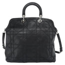 Christian Dior Canage Granville Hand Bag Leather 2way Black Silver Auth 188010V-3