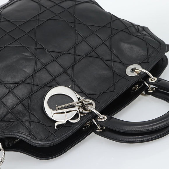 Christian Dior Canage Granville Hand Bag Leather 2way Black Silver Auth 188010V