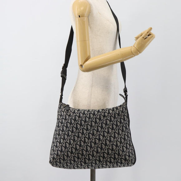 Christian Dior Trotter Shoulder Bag Canvas Black Silver Auth 188011V
