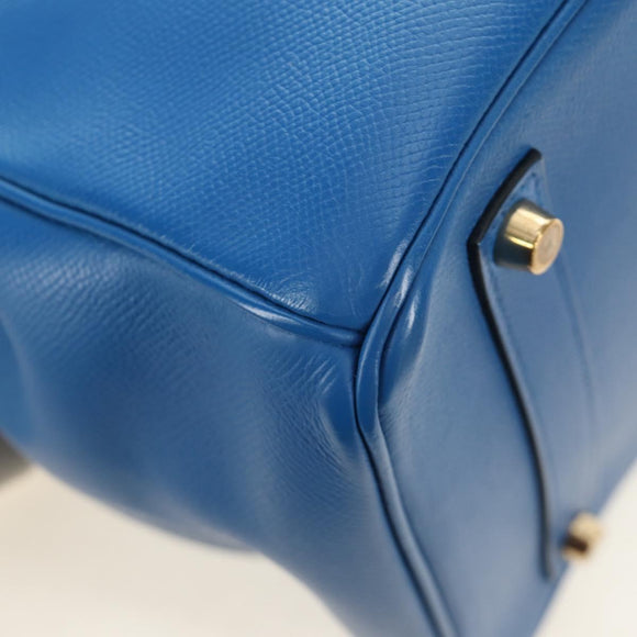HERMES Birkin 35 Hand Bag Leather Blue Gold Auth 188015SM