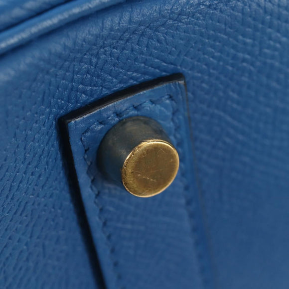 HERMES Birkin 35 Hand Bag Leather Blue Gold Auth 188015SM