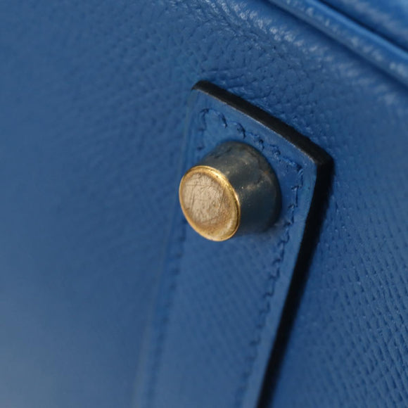 HERMES Birkin 35 Hand Bag Leather Blue Gold Auth 188015SM