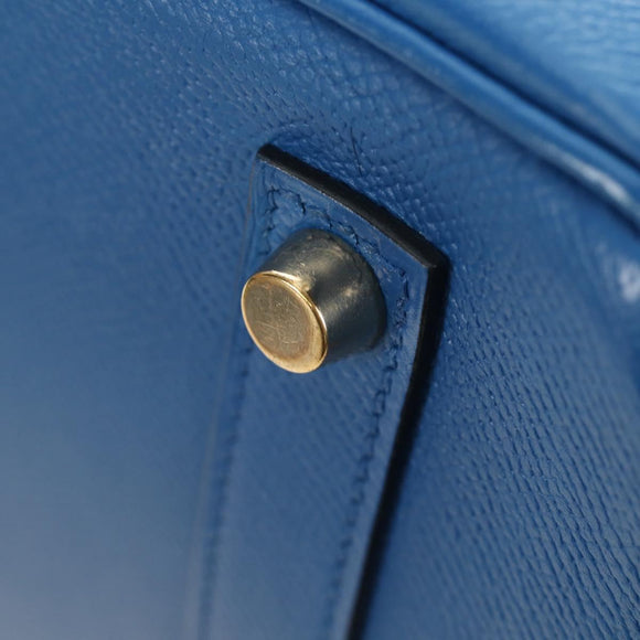 HERMES Birkin 35 Hand Bag Leather Blue Gold Auth 188015SM