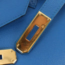 HERMES Birkin 35 Hand Bag Leather Blue Gold Auth 188015SM-9