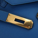 HERMES Birkin 35 Hand Bag Leather Blue Gold Auth 188015SM-22