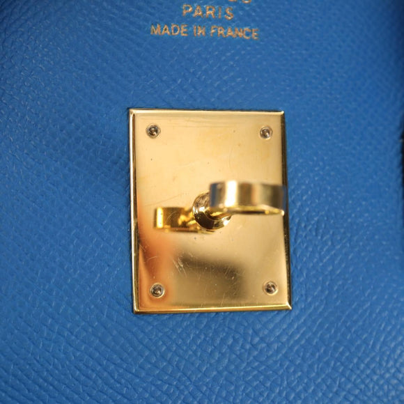 HERMES Birkin 35 Hand Bag Leather Blue Gold Auth 188015SM