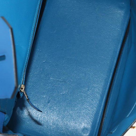 HERMES Birkin 35 Hand Bag Leather Blue Gold Auth 188015SM