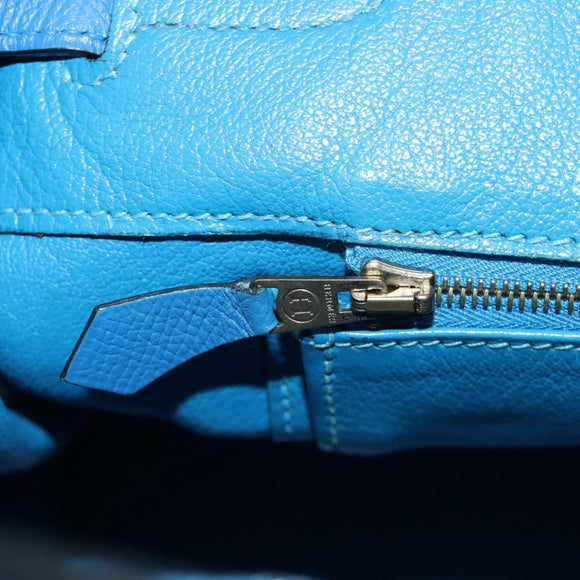 HERMES Birkin 35 Hand Bag Leather Blue Gold Auth 188015SM