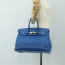 HERMES Birkin 35 Hand Bag Leather Blue Gold Auth 188015SM-32