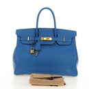 HERMES Birkin 35 Hand Bag Leather Blue Gold Auth 188015SM-12