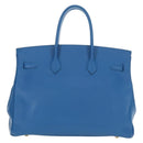 HERMES Birkin 35 Hand Bag Leather Blue Gold Auth 188015SM-2
