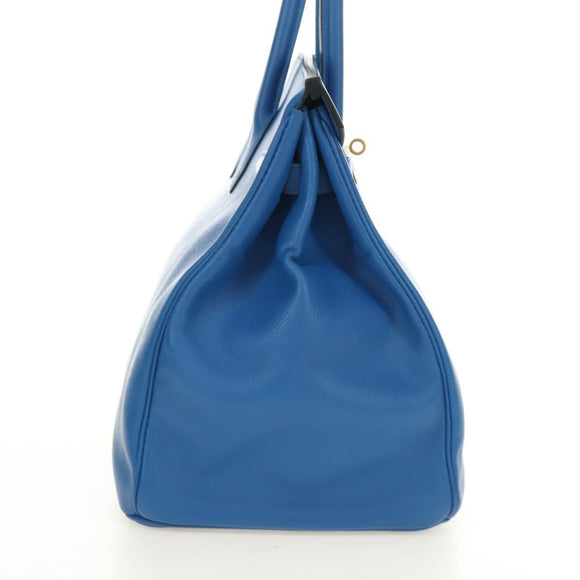 HERMES Birkin 35 Hand Bag Leather Blue Gold Auth 188015SM