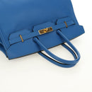 HERMES Birkin 35 Hand Bag Leather Blue Gold Auth 188015SM-6