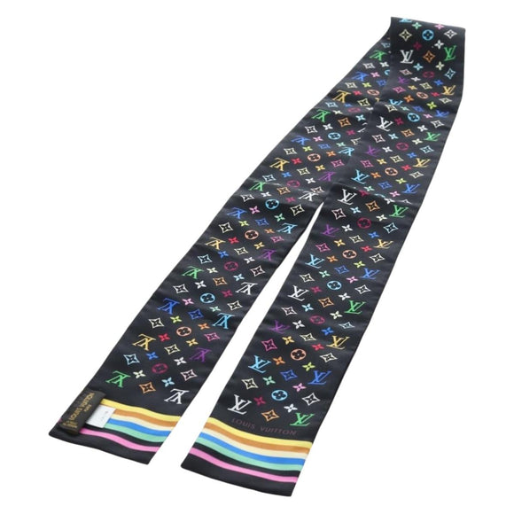 LOUIS VUITTON Monogram Multicolor Bando Scarf Silk Black LV Auth 188016V