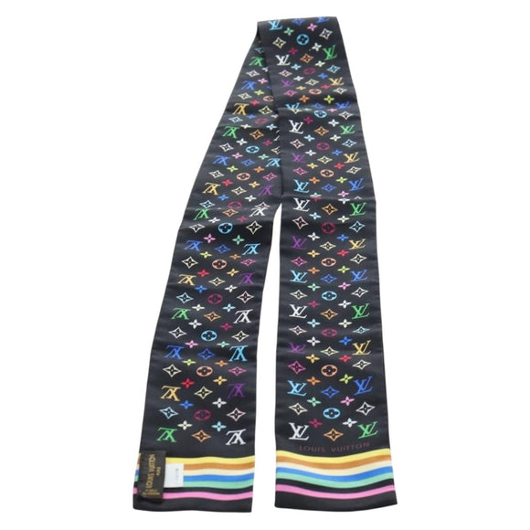 LOUIS VUITTON Monogram Multicolor Bando Scarf Silk Black LV Auth 188016V