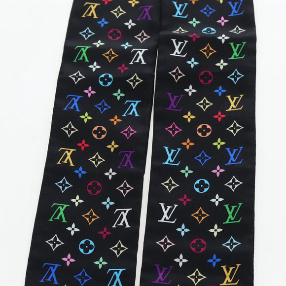 LOUIS VUITTON Monogram Multicolor Bando Scarf Silk Black LV Auth 188016V