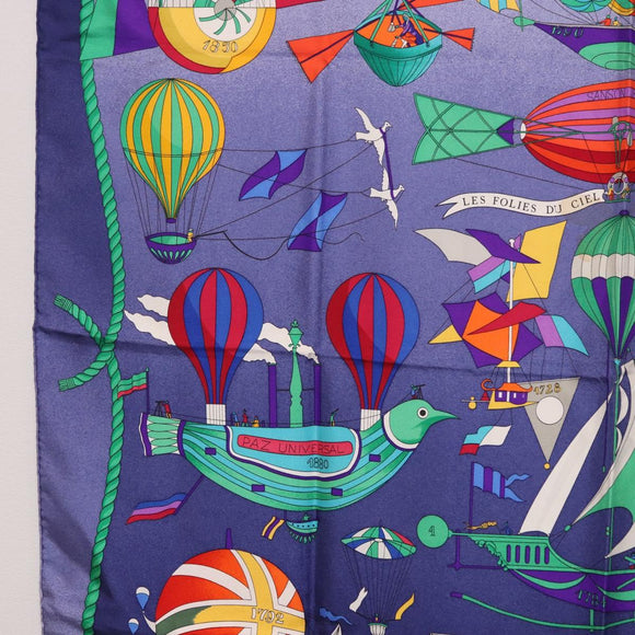 HERMES Carre90 Scarf Silk "LES FOLIES DU CIEL" Blue Auth 188021