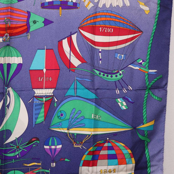 HERMES Carre90 Scarf Silk "LES FOLIES DU CIEL" Blue Auth 188021
