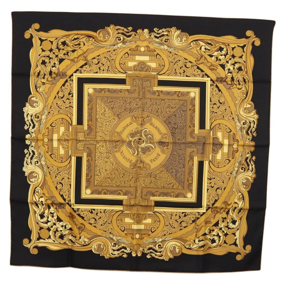 HERMES Carre90 Scarf Silk "ANIMAUX SOLAIRES" Black Auth 188023M