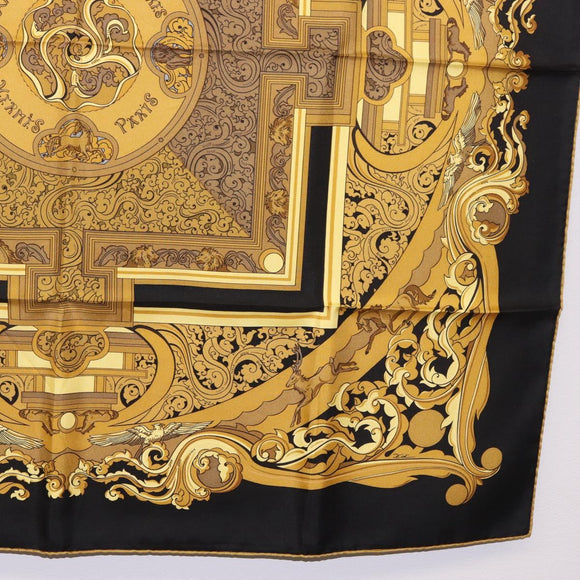 HERMES Carre90 Scarf Silk "ANIMAUX SOLAIRES" Black Auth 188023M