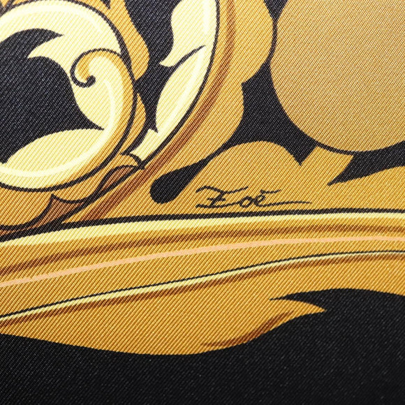 HERMES Carre90 Scarf Silk "ANIMAUX SOLAIRES" Black Auth 188023M