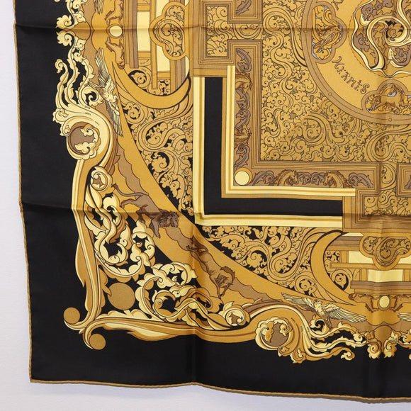 HERMES Carre90 Scarf Silk "ANIMAUX SOLAIRES" Black Auth 188023M