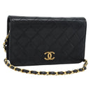 CHANEL Matelasse Chain Shoulder Bag Lamb Skin Black Gold CC Auth 188053-1