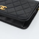 CHANEL Matelasse Chain Shoulder Bag Lamb Skin Black Gold CC Auth 188053-9