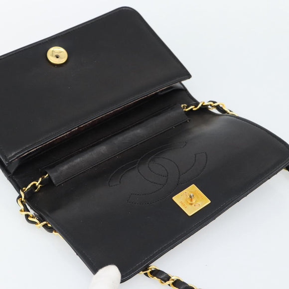 CHANEL Matelasse Chain Shoulder Bag Lamb Skin Black Gold CC Auth 188053
