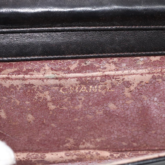 CHANEL Matelasse Chain Shoulder Bag Lamb Skin Black Gold CC Auth 188053