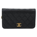 CHANEL Matelasse Chain Shoulder Bag Lamb Skin Black Gold CC Auth 188053-13